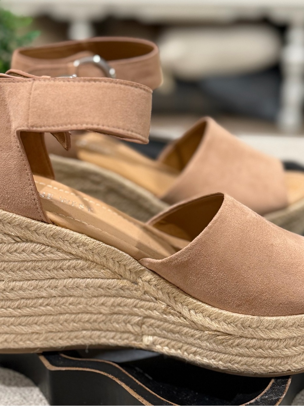 Nine West Tan Suede Espadrille Platform Wedge Sandals with Ankle Buckle - Picture 7 of 11